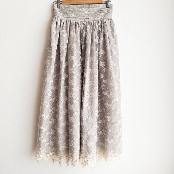 Vintage Lorrie Kabala Grey White Lace Overlay Maxi Skirt S - Picture 1 of 9